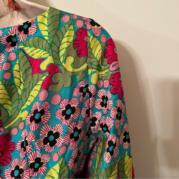 Vintage 60s 70s psychedelic silk mixed print embroidered maxi dress (binC) - Picture 3 of 16